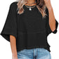 Women's Solid Color Splicing Loose Five Points Flare Sleeve T-Shirt