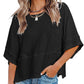 Women's Solid Color Splicing Loose Five Points Flare Sleeve T-Shirt