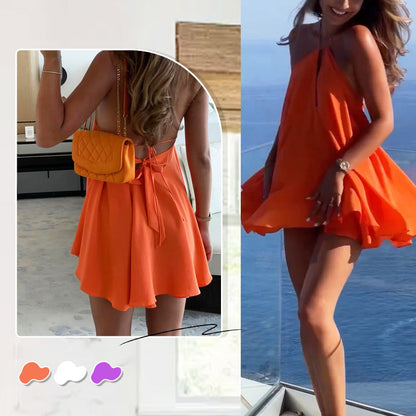 Women's Sexy Backless Pleated Halter Dress