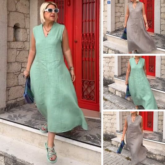Women's V-Neck Sleeveless Midi Dress