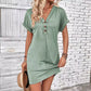 Women's Fashion Hundred Solid Color Button V Neck Roll Sleeve Dresses