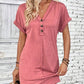 Women's Fashion Hundred Solid Color Button V Neck Roll Sleeve Dresses