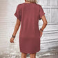 Women's Fashion Hundred Solid Color Button V Neck Roll Sleeve Dresses