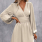 Women's Fashion Wrap V-Neck Empire Waist Lantern Sleeve Dress