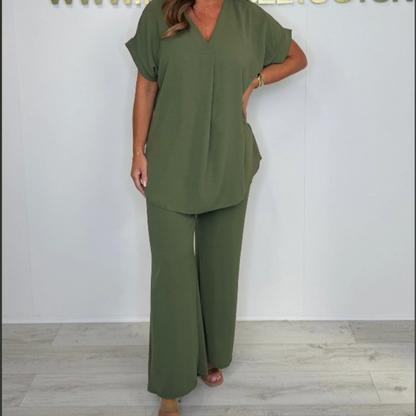 Women's Casual Loose V-Neck Two-Piece Suit