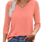 Women's Casual V-Neck Lace 3/4 Length Sleeve Top