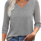 Women's Casual V-Neck Lace 3/4 Length Sleeve Top