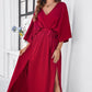 Women's Elegant Split Solid Color V-Neck Dresses