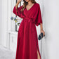 Women's Elegant Split Solid Color V-Neck Dresses