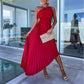 One-Shoulder Pleated Hollow Maxi Dress
