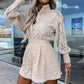 Women's Casual Elegant Lace 2-Piece Set with Button Down Shirt and Shorts