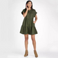 Women’s Lapel Short Sleeve Pleated Button-Down Dress