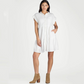 Women’s Lapel Short Sleeve Pleated Button-Down Dress