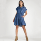 Women’s Lapel Short Sleeve Pleated Button-Down Dress