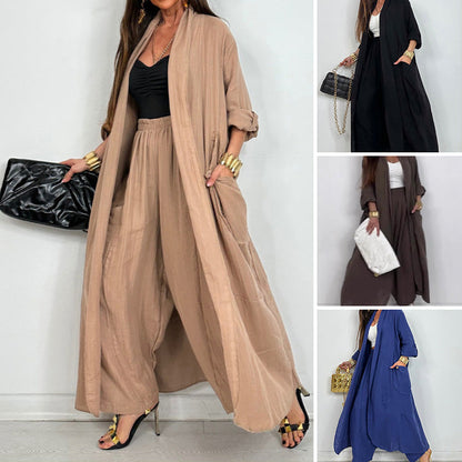 Women's Casual Cardigan Wide Leg Pants 2 Pieces Set