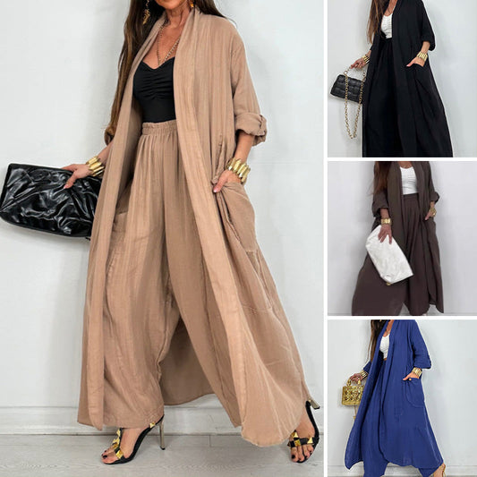 Women's Casual Cardigan Wide Leg Pants 2 Pieces Set