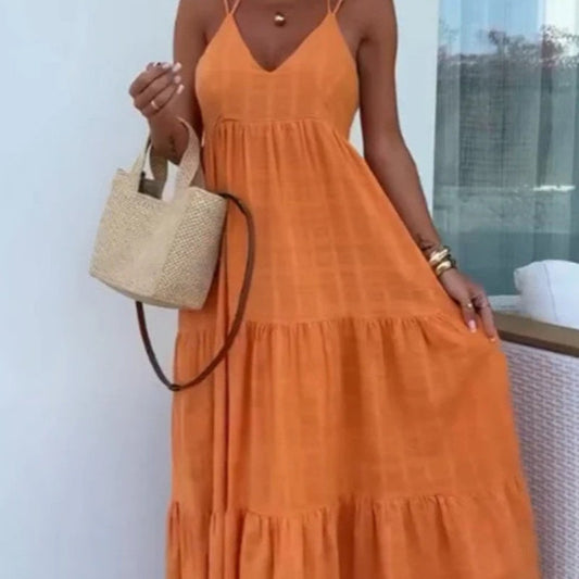 Women’s Trendy V Neck Spaghetti Strap Tiered Maxi Dress