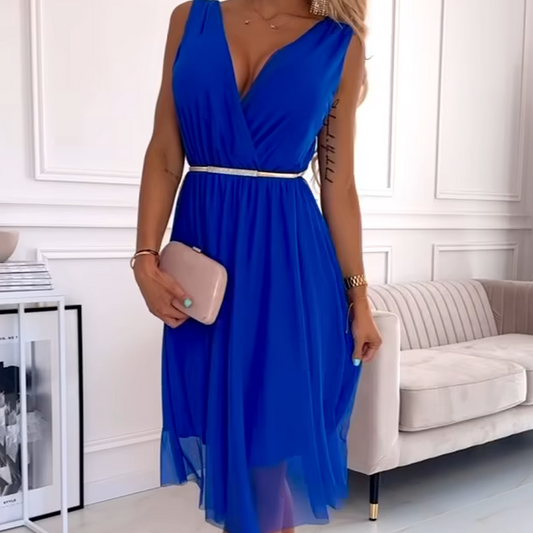 V-Neck Sleeveless Chiffon Dress