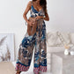 Women’s Trendy Print Backless Jumpsuit with Tassel Belt