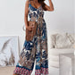 Women’s Trendy Print Backless Jumpsuit with Tassel Belt