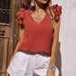 V-Neck Ruffle Sleeveless Stretch Top
