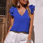 V-Neck Ruffle Sleeveless Stretch Top