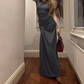 Pleated & Drawstring Slim Maxi Dress