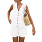 Women’s Casual Sleeveless V-Neck Top & Shorts Two-Piece Set
