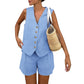 Women’s Casual Sleeveless V-Neck Top & Shorts Two-Piece Set