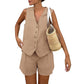 Women’s Casual Sleeveless V-Neck Top & Shorts Two-Piece Set