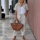 Cotton-Linen Short Sleeve Shirt & Loose Pants Set