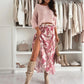 Women's Solid Tops ＆ Floral Printed Skirts Two-Piece Set
