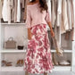 Women's Solid Tops ＆ Floral Printed Skirts Two-Piece Set