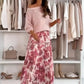Women's Solid Tops ＆ Floral Printed Skirts Two-Piece Set