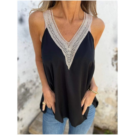 Women's Casual Solid Color Lace V-Neck Vest