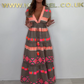 Women's Loose V-Neck Vintage Stripe Pattern Sleeveless Dress