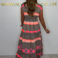 Women's Loose V-Neck Vintage Stripe Pattern Sleeveless Dress
