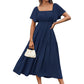 Women's Elegant Solid Square Neck Flowy Dress