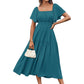 Women's Elegant Solid Square Neck Flowy Dress