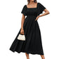 Women's Elegant Solid Square Neck Flowy Dress