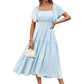 Women's Elegant Solid Square Neck Flowy Dress