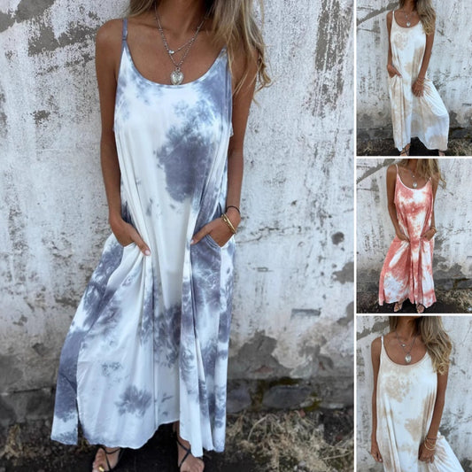 Women Tie Dye Gradient Color Printed Spaghetti Strap Dresses