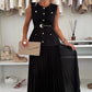 Women's Elegant Button-Down Sleeveless Tops ＆ Pleated Skirt Set