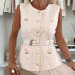 Women's Elegant Button-Down Sleeveless Tops ＆ Pleated Skirt Set