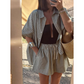 Women’s Button-Down Shirt & Shorts Set with Stripe Print