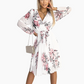 Women's V-Neck White Floral Dress With Belt