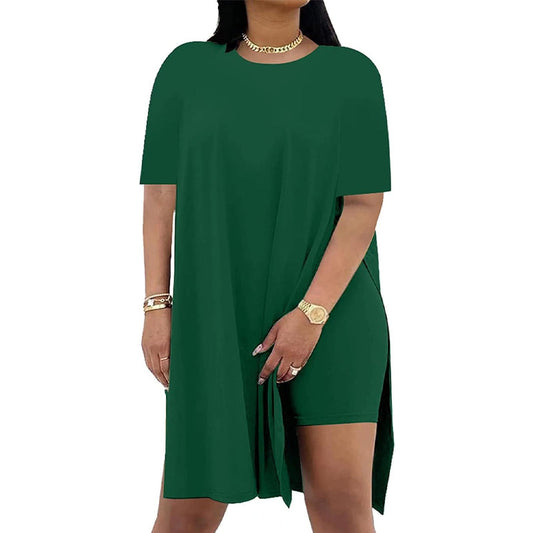 Women's Solid Round-Neck Dress ＆ Shorts Set