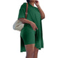 Women's Solid Round-Neck Dress ＆ Shorts Set