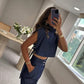 Women's Trendy Fashion High-Neck Short Top & High-Waist 3/4 Length Pants Outfits