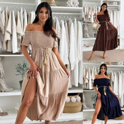 Women's Fashion Off-Shoulder Short Sleeve Long Dress